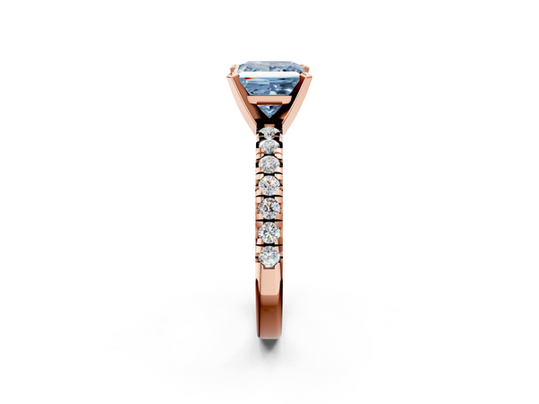 Rose gold Fancy Blue Princess  Solitaire Pave Diamond Engagement Ring with Four-Prong Setting