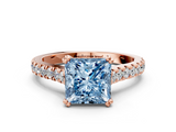 Rose gold Fancy Blue Princess  Solitaire Pave Diamond Engagement Ring with Prong Setting_19