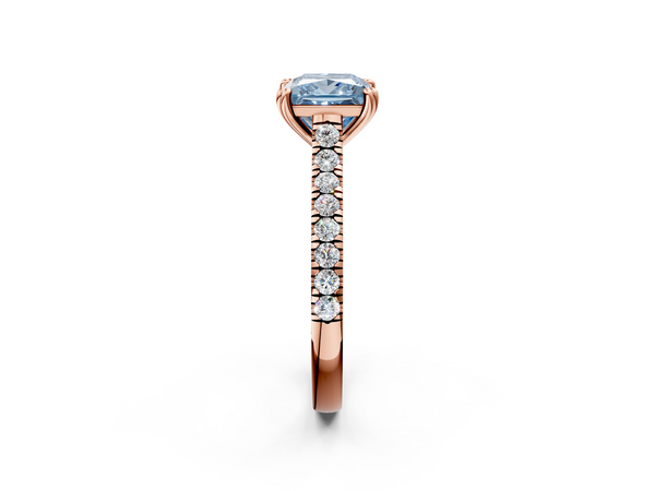 Rose gold Fancy Blue Princess  Solitaire Pave Diamond Engagement Ring with Prong Setting