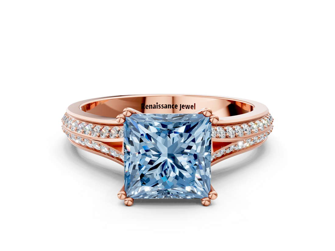 Rose gold Fancy Blue Princess  Solitaire Pave Split Shank Engagement Ring with Six-Prong Setting_37