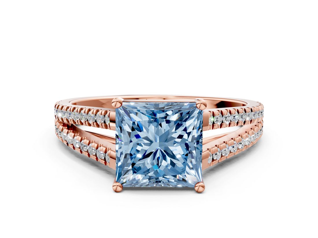 Rose gold Fancy Blue Princess  Solitaire Split Shank Pavé Diamond Engagement Ring_414
