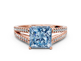 Rose gold Fancy Blue Princess  Solitaire Split Shank Pavé Diamond Engagement Ring_414