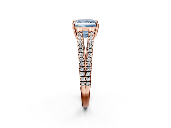 Rose gold Fancy Blue Princess Cut Diamond Solitaire Engagement Ring with Split Shank Pavé Band