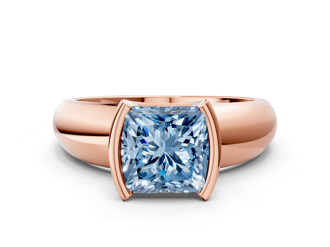 Rose gold Fancy Blue Princess  Solitaire Tension Set Diamond Ring with Wide Band_20