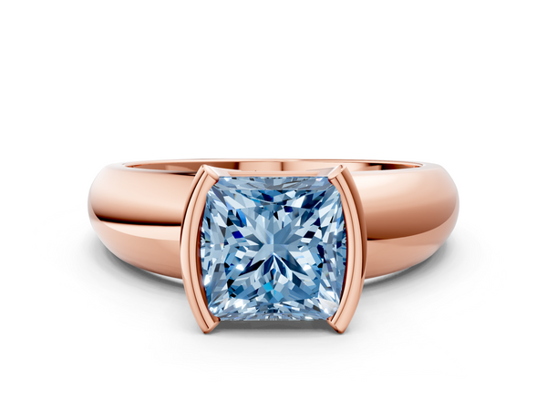Rose gold Fancy Blue Princess  Solitaire Tension Set Diamond Ring with Wide Band