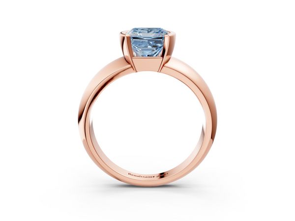 Rose gold Fancy Blue Princess  Solitaire Tension Set Diamond Ring with Wide Band