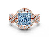 Rose gold Fancy Blue Princess  Solitaire Twist Band Pavé Diamond Engagement Ring_66