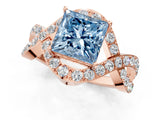Rose gold Fancy Blue Princess  Solitaire Twist Band Pavé Diamond Engagement Ring_67