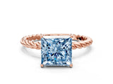 Rose gold Fancy Blue Princess  Solitaire Twist Band Ring with Four-Prong Setting_68