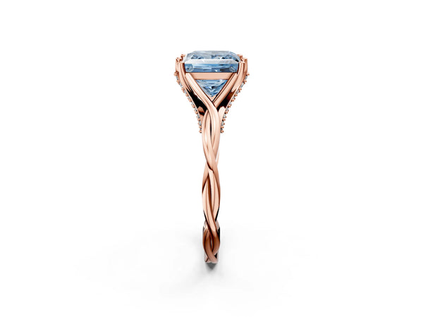 Rose gold Fancy Blue Princess  Solitaire Twist Band Six-Prong Setting