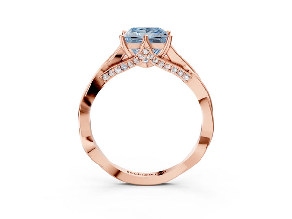 Rose gold Fancy Blue Princess  Solitaire Twist Band Six-Prong Setting