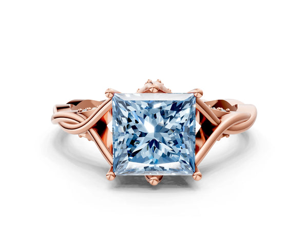 Rose gold Fancy Blue Princess  Solitaire Twist Band Six-Prong Setting