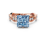 Rose gold Fancy Blue Princess  Solitaire Twist Band with Leaf Prong Setting 1