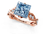 Rose gold Fancy Blue Princess  Solitaire Twist Band with Leaf Prong Setting 2