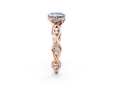 Rose gold Fancy Blue Princess  Solitaire Twist Band with Leaf Prong Setting 3