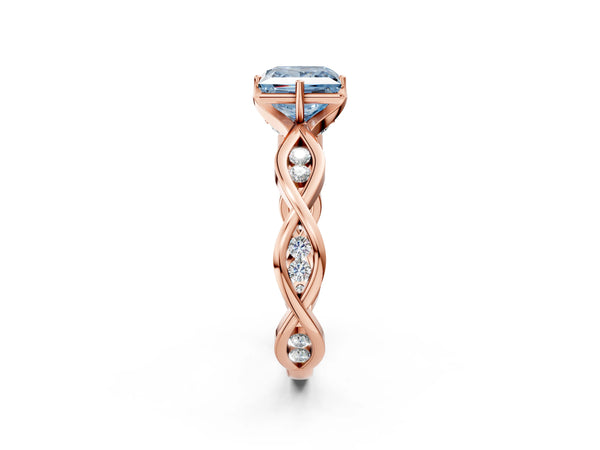 Rose gold Fancy Blue Princess  Solitaire Twist Band with Leaf Prong Setting