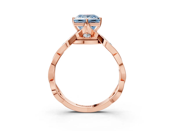 Rose gold Fancy Blue Princess  Solitaire Twist Band with Leaf Prong Setting