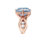 Rose gold Fancy Blue Princess  Solitaire Twist Band with Leaf Prong Setting