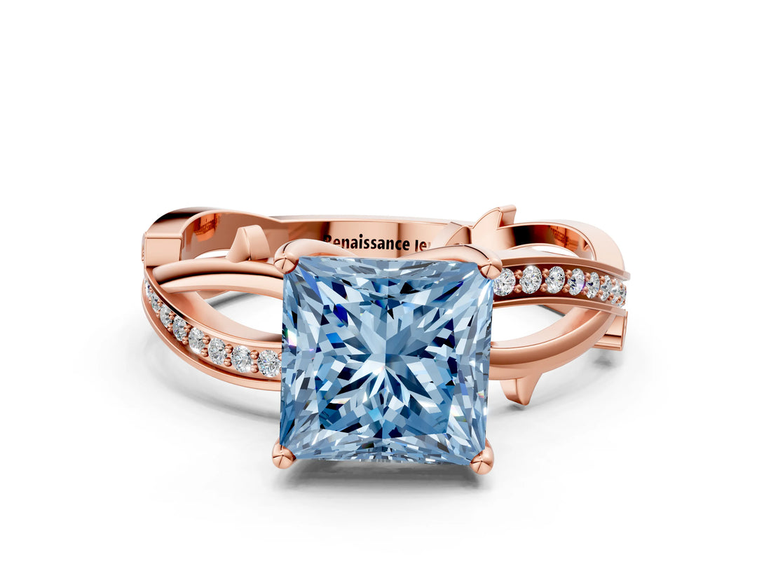 Rose gold Fancy Blue Princess  Solitaire Twist Band with Pavé Accents and Four-Prong Setting_20