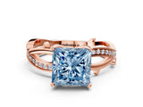 Rose gold Fancy Blue Princess  Solitaire Twist Band with Pavé Accents and Four-Prong Setting_20