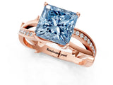 Rose gold Fancy Blue Princess  Solitaire Twist Band with Pavé Accents and Four-Prong Setting_21