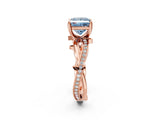 Rose gold Fancy Blue Princess  Solitaire Twist Band with Pavé Accents and Four-Prong Setting_22