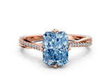 Rose gold Fancy Blue Princess  Solitaire Twist Band with Pavé Diamonds and Four-Prong Setting_53