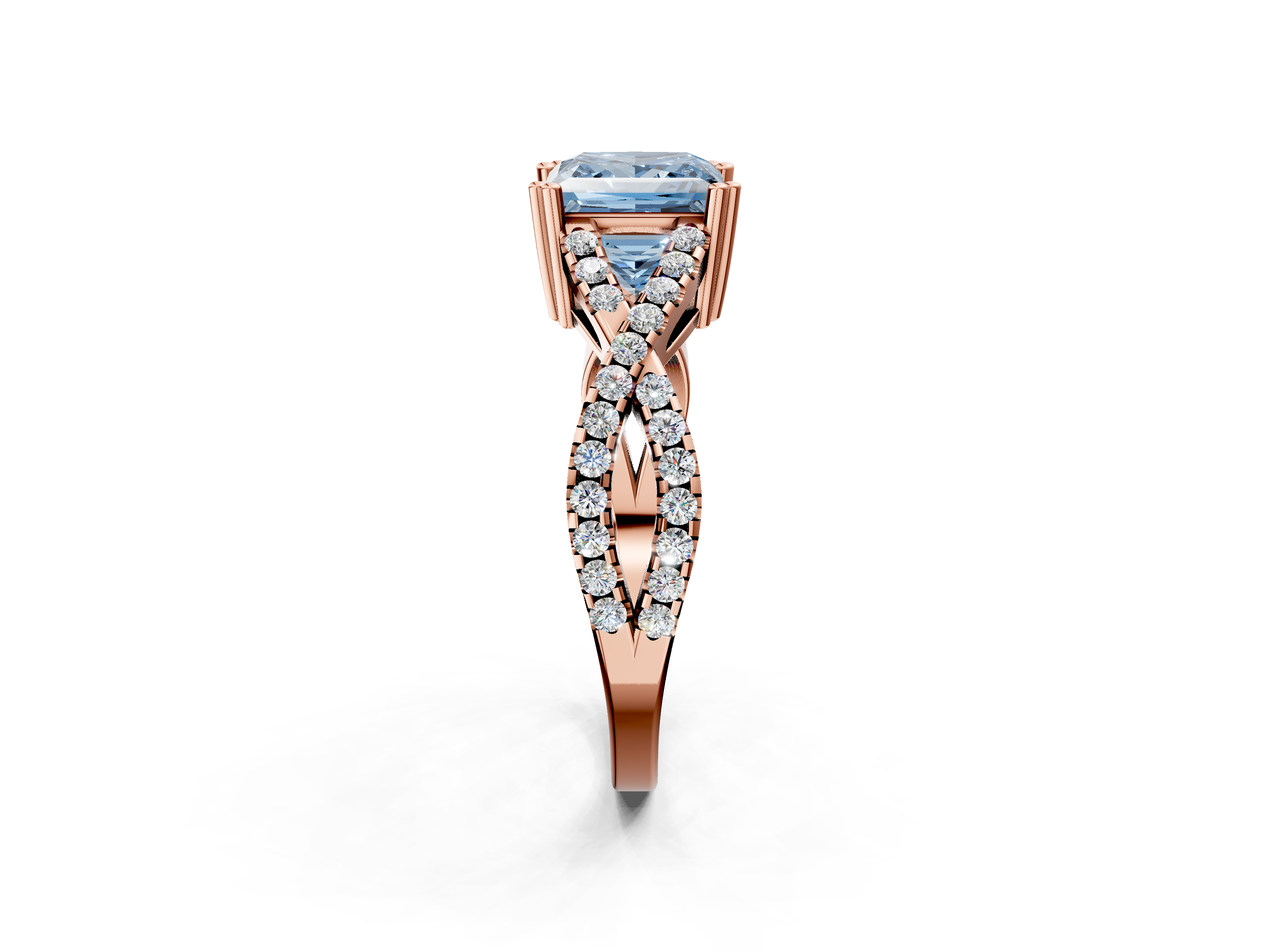 Rose gold Fancy Blue Princess  Solitaire Twist Band with Pavé Setting and Four-Prong Setting_19