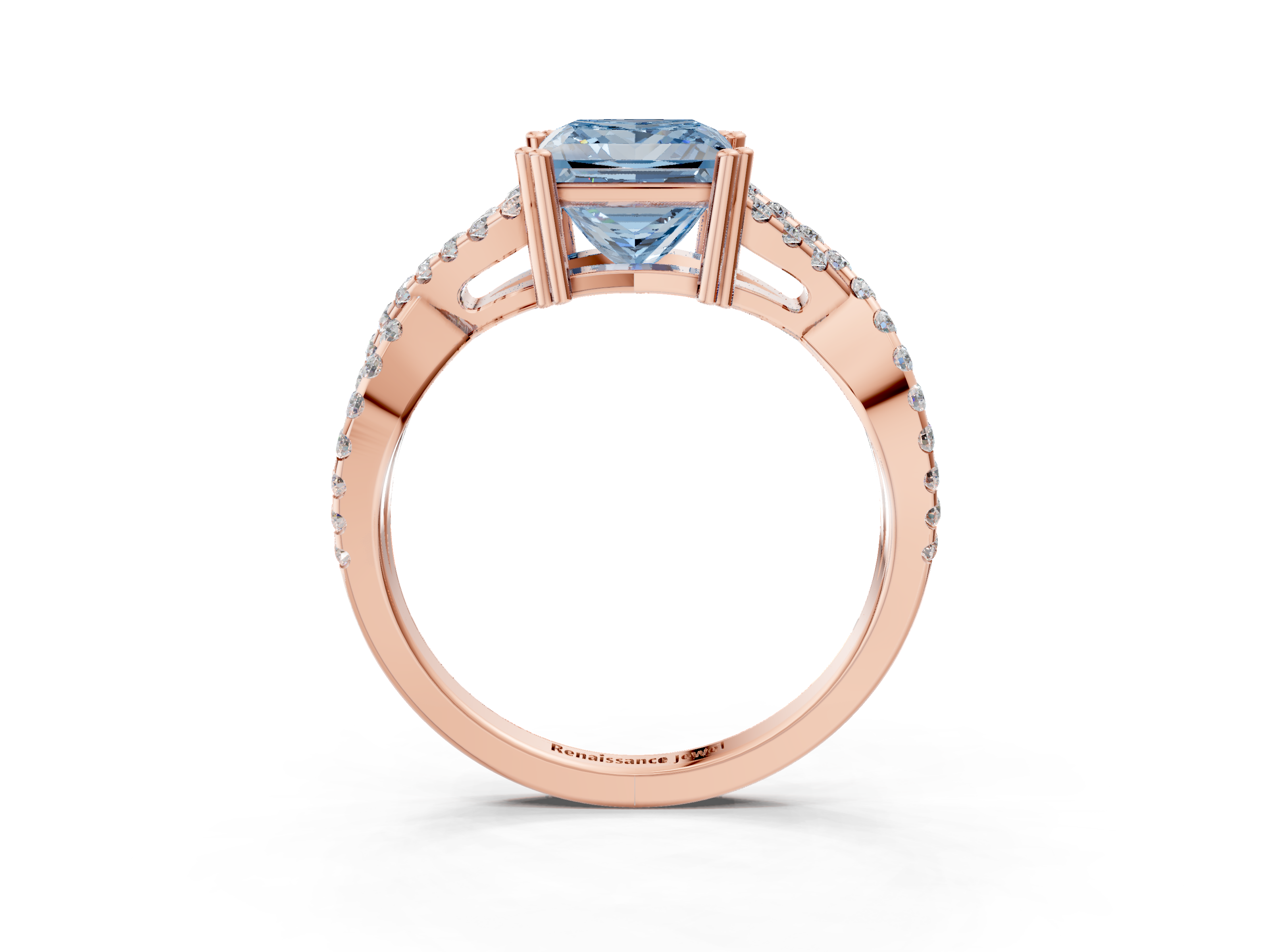 Rose gold Fancy Blue Princess  Solitaire Twist Band with Pavé Setting and Four-Prong Setting_20