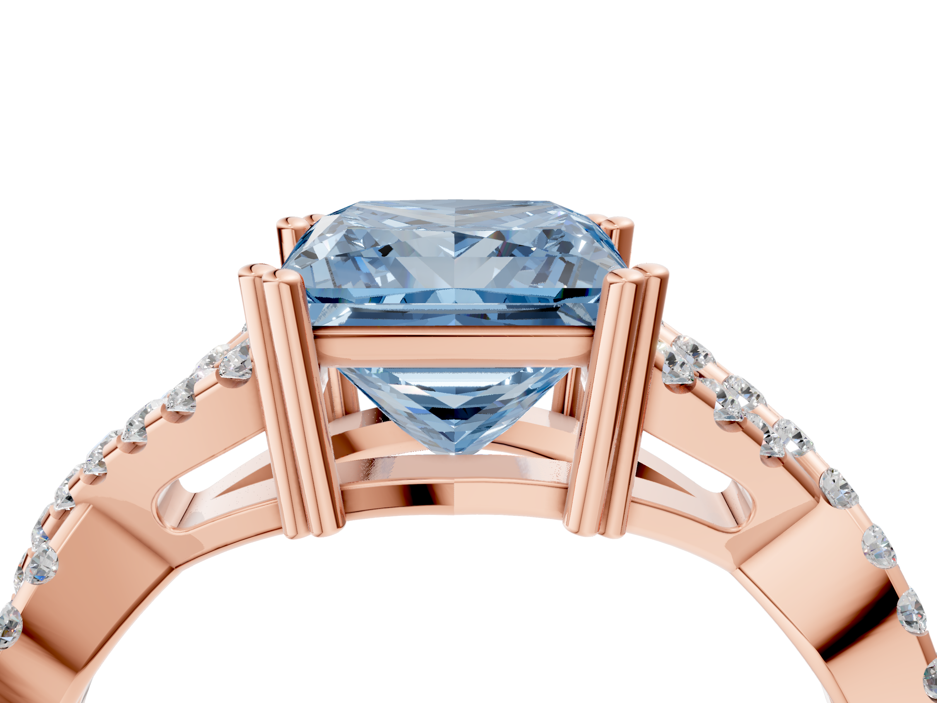 Rose gold Fancy Blue Princess  Solitaire Twist Band with Pavé Setting and Four-Prong Setting_21