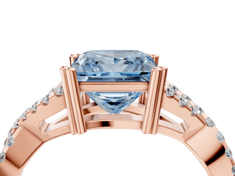 Rose gold Fancy Blue Princess  Solitaire Twist Band with Pavé Setting and Four-Prong Setting_21