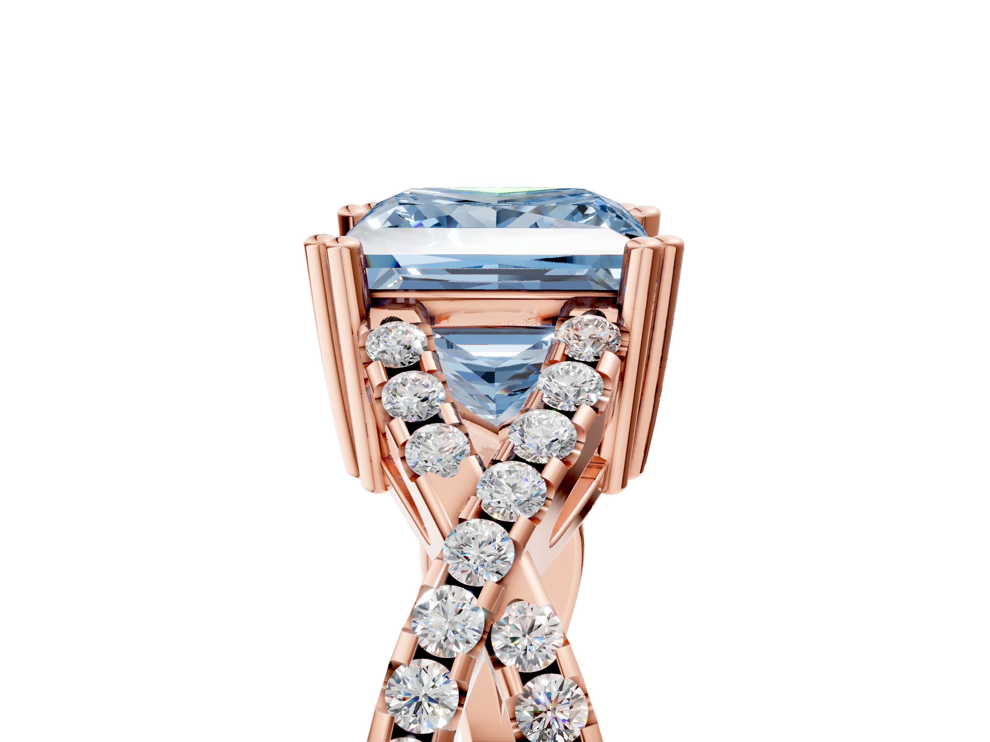 Rose gold Fancy Blue Princess  Solitaire Twist Band with Pavé Setting and Four-Prong Setting_22