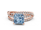 Rose gold Fancy Blue Princess  Solitaire Twist Band with Pavé Setting and Four-Prong Setting_93