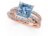 Rose gold Fancy Blue Princess  Solitaire Twist Band with Pavé Setting and Four-Prong Setting_94