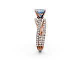Rose gold Fancy Blue Princess  Solitaire Twist Band with Pavé Setting and Four-Prong Setting_95