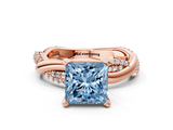 Rose gold Fancy Blue Princess  Solitaire Twist Band with Pave Prong Setting_71