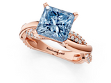 Rose gold Fancy Blue Princess  Solitaire Twist Band with Pave Prong Setting_72