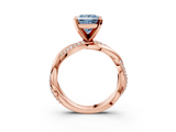 Rose gold Fancy Blue Princess  Solitaire Twist Band with Pave Prong Setting_74