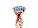 Rose gold Fancy Blue Princess  Solitaire Twist Band with Pave Prong Setting_76