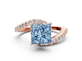 Rose gold Fancy Blue Princess  Solitaire Twist Band with Pave Set Diamonds and Four-Prong Setting_131