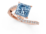 Rose gold Fancy Blue Princess  Solitaire Twist Band with Pave Set Diamonds and Four-Prong Setting_132