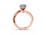 Rose gold Fancy Blue Princess  Solitaire Twist Band with Pave Set Diamonds and Four-Prong Setting_134
