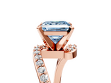 Rose gold Fancy Blue Princess  Solitaire Twist Band with Pave Set Diamonds and Four-Prong Setting_136