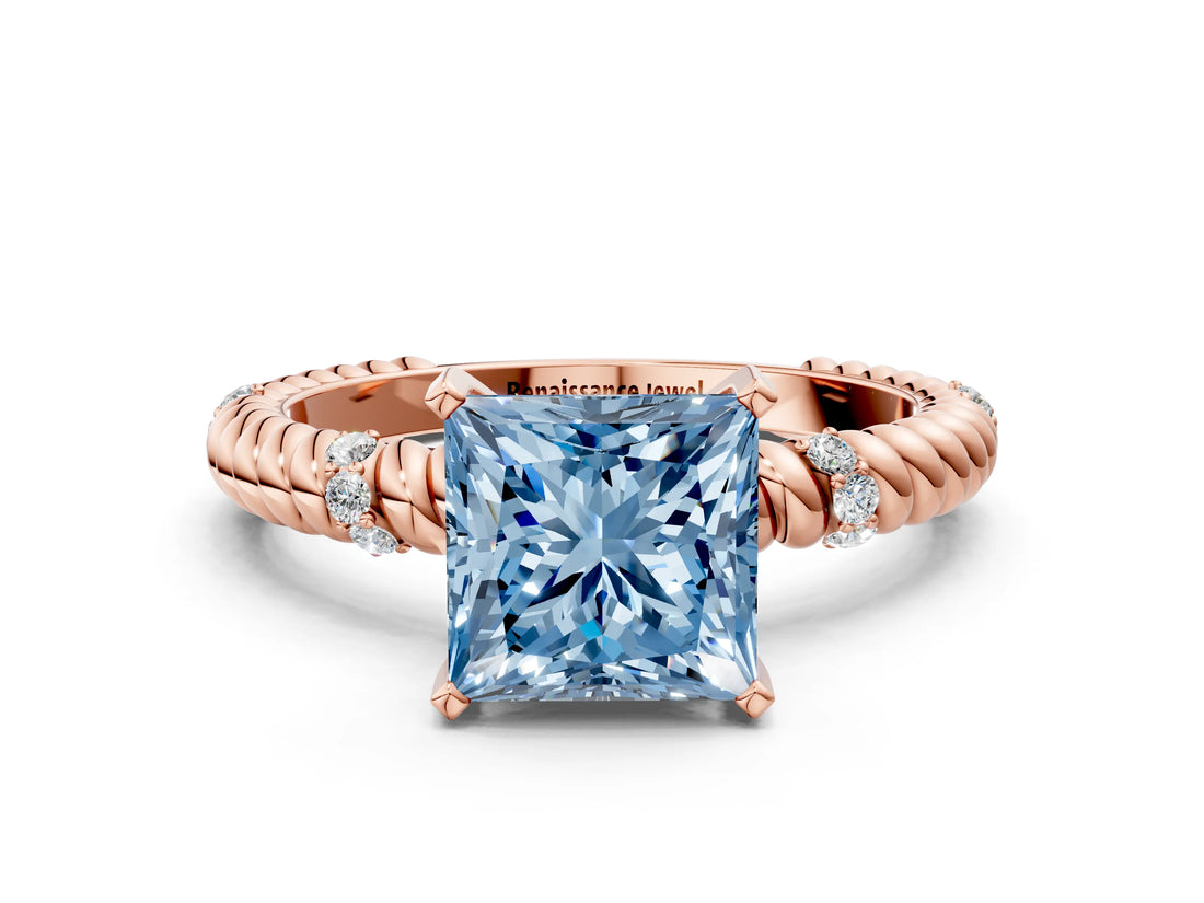 Rose gold Fancy Blue Princess  Solitaire Twisted Band Prong Set Engagement Ring_61