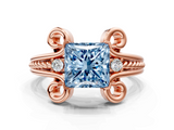 Rose gold Fancy Blue Princess  Solitaire Twisted Band Scroll Prong Ring_3