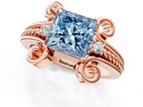 Rose gold Fancy Blue Princess  Solitaire Twisted Band Scroll Prong Ring_4