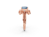 Rose gold Fancy Blue Princess  Solitaire Twisted Band Scroll Prong Ring_5
