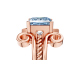 Rose gold Fancy Blue Princess  Solitaire Twisted Band Scroll Prong Ring_8