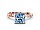 Rose gold Fancy Blue Princess  Solitaire Twisted Band with Bead Prong Setting_314