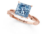 Rose gold Fancy Blue Princess  Solitaire Twisted Band with Bead Prong Setting_315